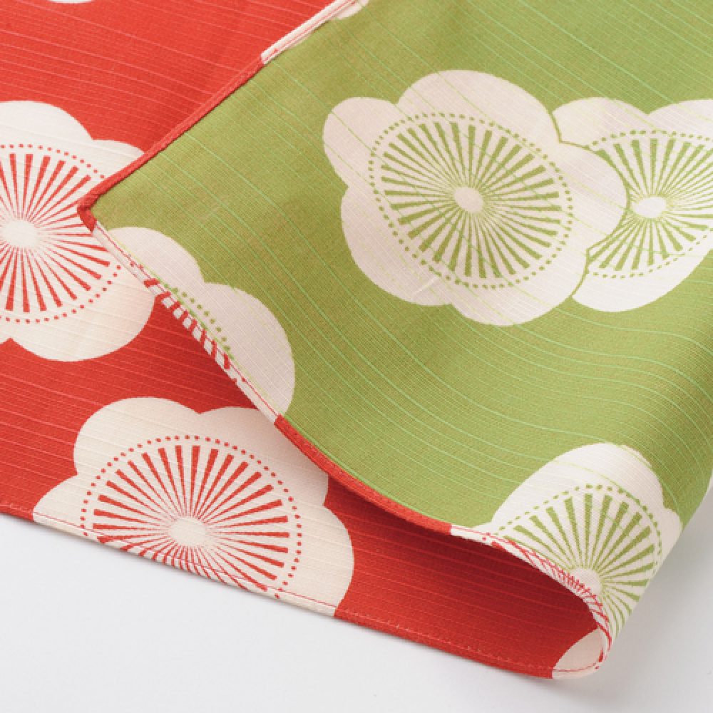 Furoshiki Isa-Monyo Plum Red/Green Reversible Pattern