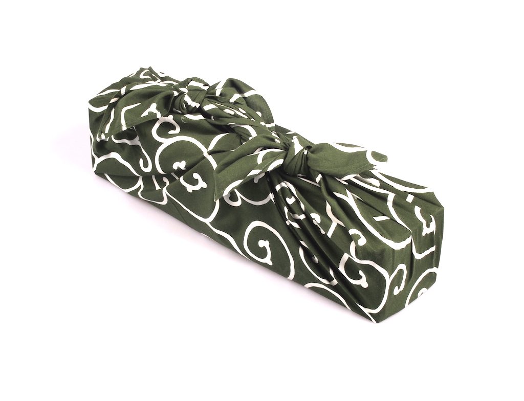 Furoshiki Slender Package Wrap Instructions - Furoshiki Arabesque Green