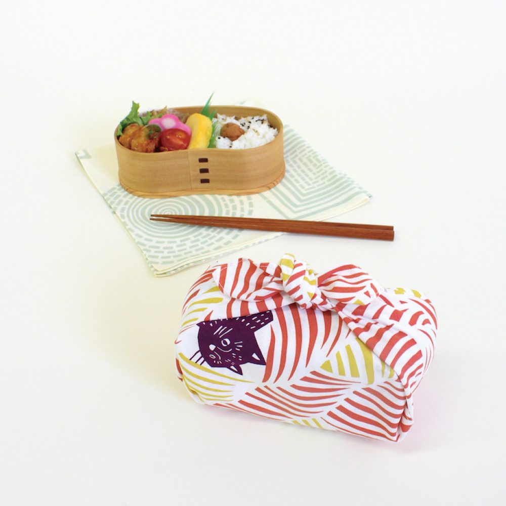Furoshiki Kohare Cats and Birds Red & Yellow - Bento Box Wrap