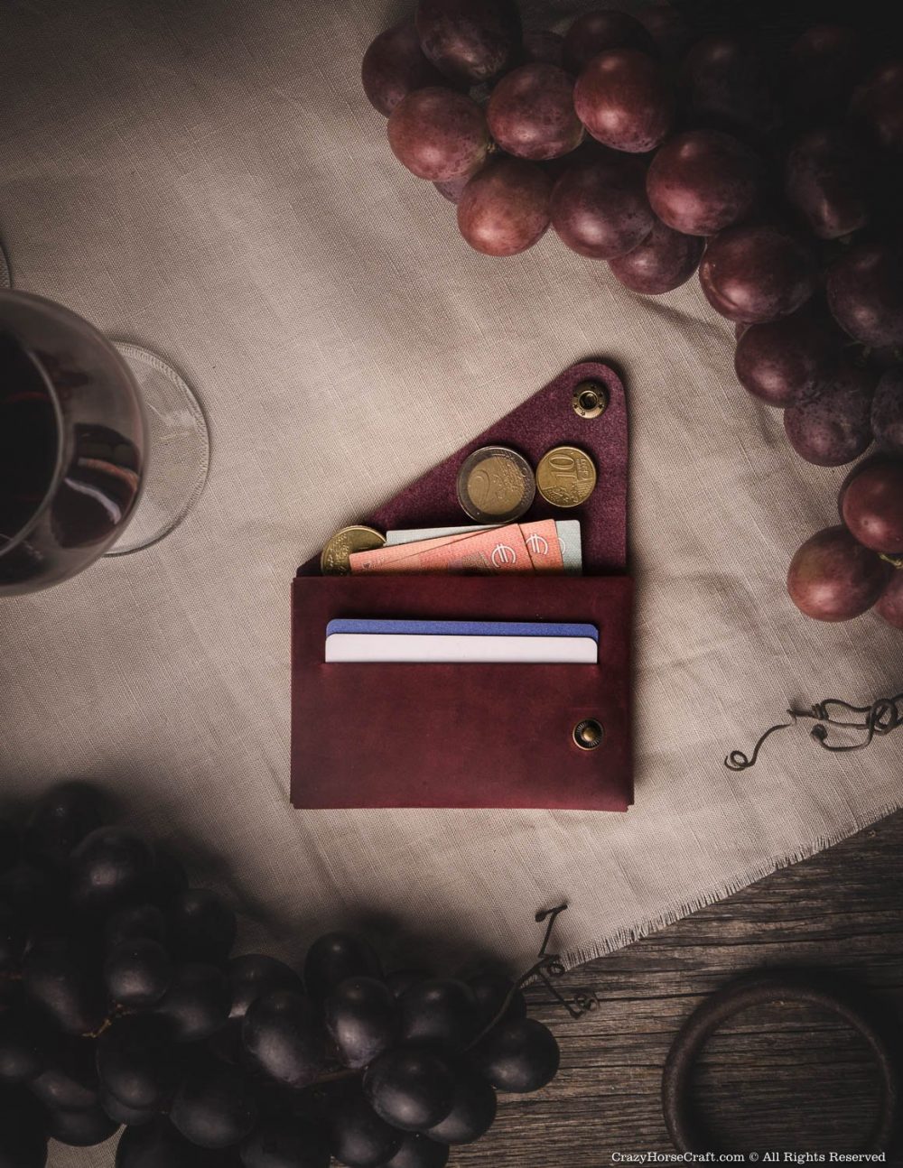 Minimalist Foldable Leather Wallet - Marsala Wine