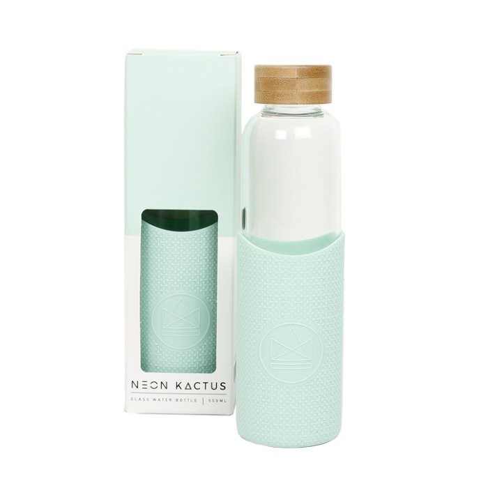 Neon Kactus Glass Water Bottle – Mint 550ml