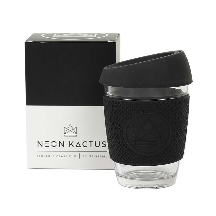 Neon Kactus Glass Coffee Cup – Black 340ml