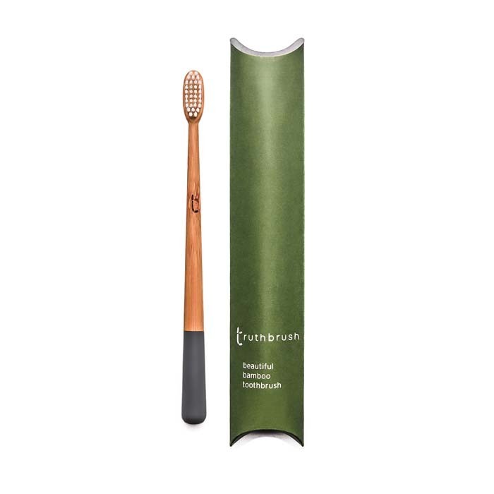 Truthbrush Bamboo Toothbrush with Castor Oil Bristles – Medium Gray