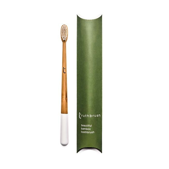 Truthbrush Bamboo Toothbrush with Castor Oil Bristles – Medium White