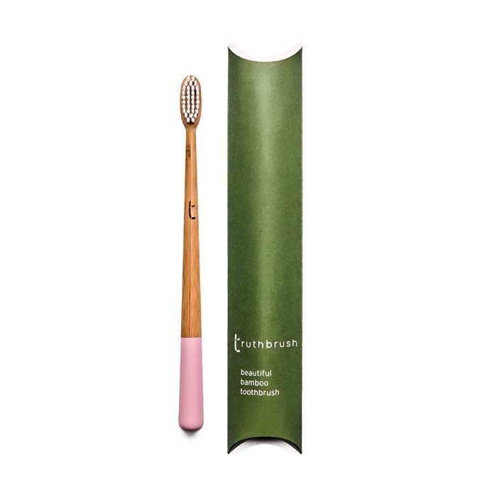 Truthbrush Bamboo Toothbrush with Castor Oil Bristles – Medium Pink